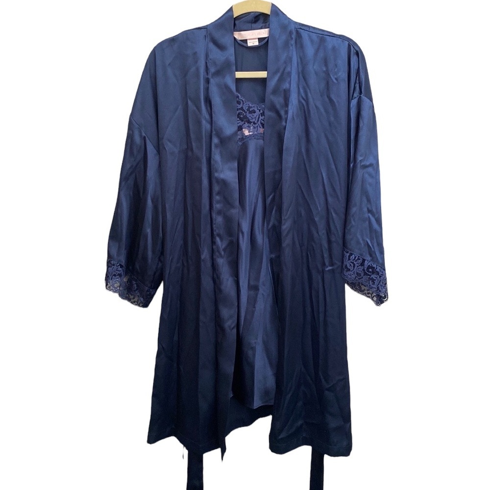 Victoria’s Secret blue lace chemise and robe. Size M